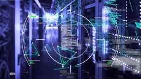 Animation of interference, data processing and scope scanning over server room. global technology, data processing and digital interface concept digitally generated video. - Powered by Shutterstock - Get 15% off with code: PIKWIZARD15