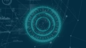 Animation of data processing with clock and network of connections over world map. Global technology, computing and digital interface concept digitally generated video. - Powered by Shutterstock - Get 15% off with code: PIKWIZARD15