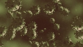 Animation of virus cells over light spots on green background. Global covid 19 pandemic and digital interface concept digitally generated video. - Powered by Shutterstock - Get 15% off with code: PIKWIZARD15