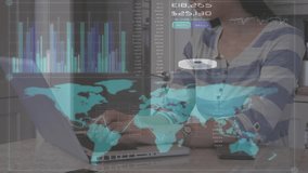 Animation of data processing over asian businesswoman using laptop. Global business, finances and digital interface concept digitally generated video. - Powered by Shutterstock - Get 15% off with code: PIKWIZARD15