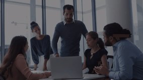 Animation of cityscape and data processing over business people in office. Global business, finance, computing and data processing concept digitally generated video. - Powered by Shutterstock - Get 15% off with code: PIKWIZARD15