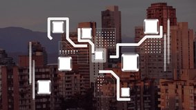 Animation of network of connections and computer circuit board over cityscape. Global connections, computing and digital interface concept digitally generated video. - Powered by Shutterstock - Get 15% off with code: PIKWIZARD15