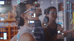 Animation of data processing over diverse colleagues discussing over memo notes at office. Business data technology concept - Powered by Shutterstock - Get 15% off with code: PIKWIZARD15