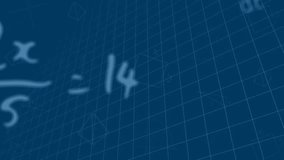Animation of mathematical equations and diagrams floating over grid network against blue background. School and education concept - Powered by Shutterstock - Get 15% off with code: PIKWIZARD15