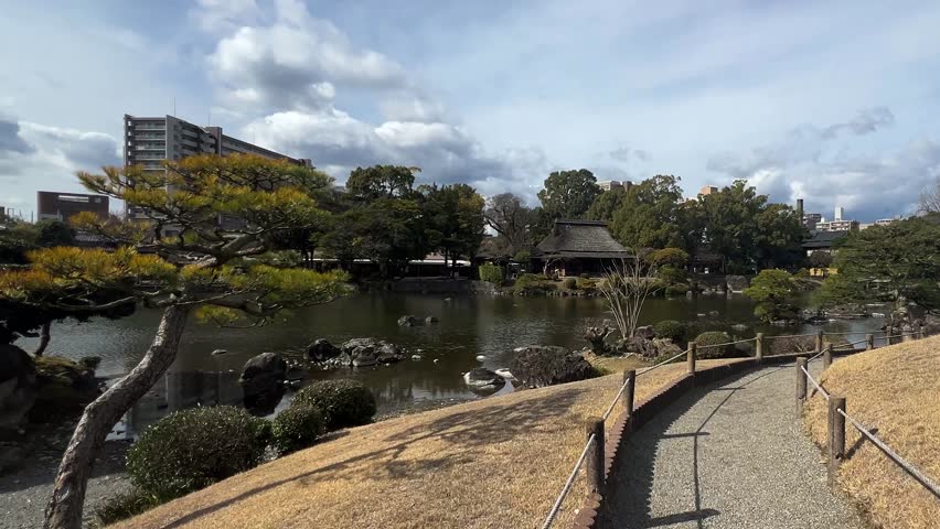 Strolling Japanese Garden with Large Pond Suizenji Park Kumamoto