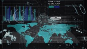 Animation of financial data over digital screen with world map. global connections, finance, technology and digital interface concept digitally generated video. - Powered by Shutterstock - Get 15% off with code: PIKWIZARD15