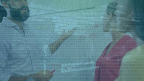 Animation of digital data processing over group of diverse business people. Global business, finances, data processing and digital interface concept digitally generated video. - Powered by Shutterstock - Get 15% off with code: PIKWIZARD15