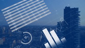 Animation of statistics and data processing over wind turbine on blue background. Global business digital interface technology and networking concept digitally generated video. - Powered by Shutterstock - Get 15% off with code: PIKWIZARD15