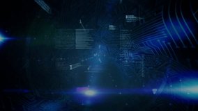 Animation of data processing over light trails on black background. Global technology, computing and digital interface concept digitally generated video. - Powered by Shutterstock - Get 15% off with code: PIKWIZARD15