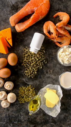 Foods containing vitamin D and omega 3. Selective focus. Food.