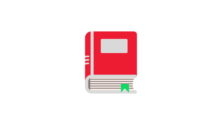 Red Book Icon Animation  White  on trasparent background.  Graphic of a creative idea symbol made of many books. 