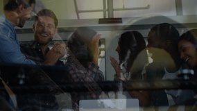 Animation of financial data processing over diverse colleagues high fiving each other at office. Global finance and business data technology concept - Powered by Shutterstock - Get 15% off with code: PIKWIZARD15