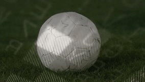 Player foot pressing soccer ball while digital HUD overlay mapping force and kick mechanics. Athletic, analysis, biomechanics, data, performance, sport, technology - Powered by Shutterstock - Get 15% off with code: PIKWIZARD15