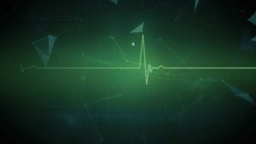 Animation of ticking clock and heart rate monitor over globe of plexus networks on green background. Computer interface and business technology concept - Powered by Shutterstock - Get 15% off with code: PIKWIZARD15