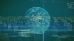 Animation of financial data processing and globe with digital houses over dices. Global finances, computing and digital interface concept digitally generated video. - Powered by Shutterstock - Get 15% off with code: PIKWIZARD15
