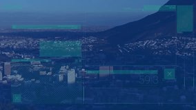 Animation of interface with data processing against aerial view of cityscape. Computer interface and business technology concept - Powered by Shutterstock - Get 15% off with code: PIKWIZARD15
