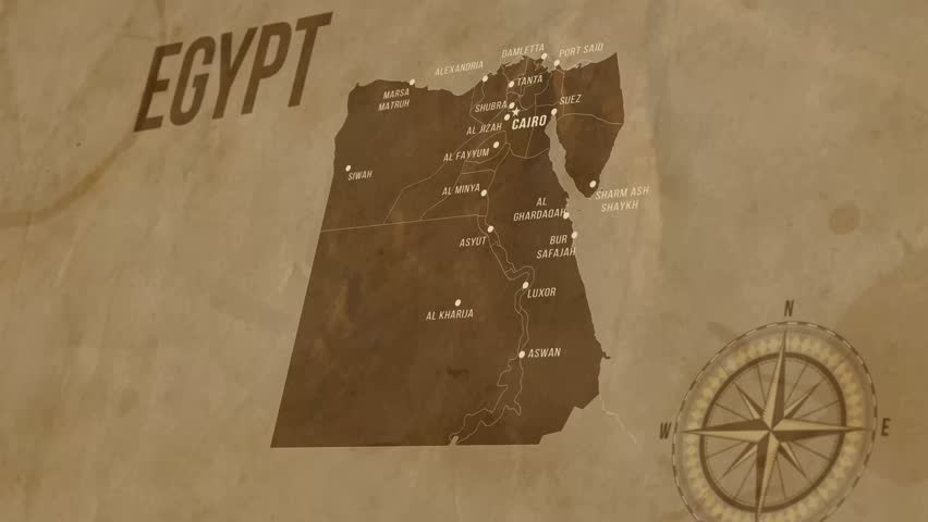 Vintage Map of EGYPT with states Borders and Major Cities Positions