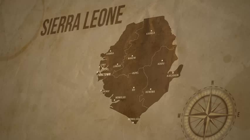 Vintage Map of SIERRA LEONE with states Borders and Major Cities Positions