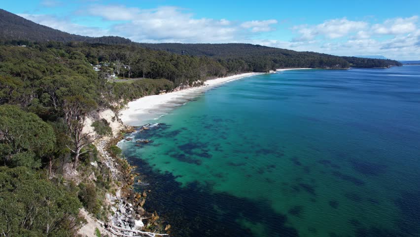 Daytime View Of Adventure Bay Beach In Tasmania, Australia - Drone Shot