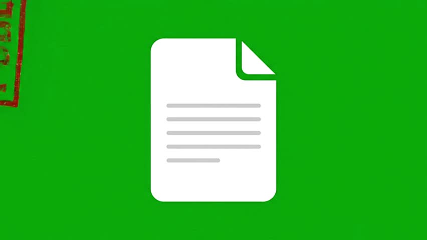 Red "PUBLISHED" rubber stamp pressing onto a white document icon on a green screen for business and content creation videos