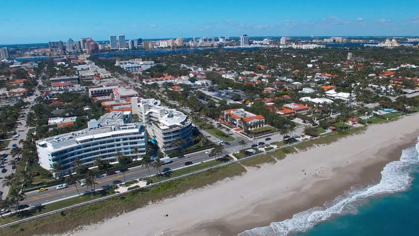 Aerial view of Fort Lauderdale skyline with coastline, canals, and urban waterfront