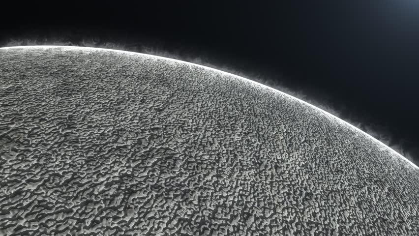 Close-up view of a frozen alien planet horizon with cracked surface texture and glowing rim light, creating a dramatic sci-fi atmosphere for cosmic intros and space visuals.