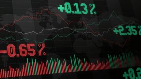 Abstract cryptocurrency market dashboard red green price charts, falling and rising trend lines, candlestick indicators, volume bars and digital percentage values, bitcoin exchange blockchain trading - Powered by Shutterstock - Get 15% off with code: PIKWIZARD15