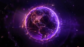 Futuristic digital globe of Earth with glowing data points network connections on a dark background. Worldwide links on planet at night. Concept of World communication technology. 3d seamless loop  - Powered by Shutterstock - Get 15% off with code: PIKWIZARD15