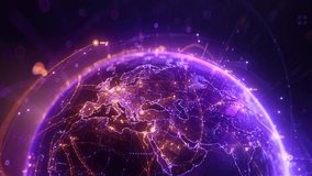 Futuristic purple Earth globe with glowing global data network and digital connection lines, 3d render concept of worldwide telecommunication, internet and big data transfer. - Powered by Shutterstock - Get 15% off with code: PIKWIZARD15
