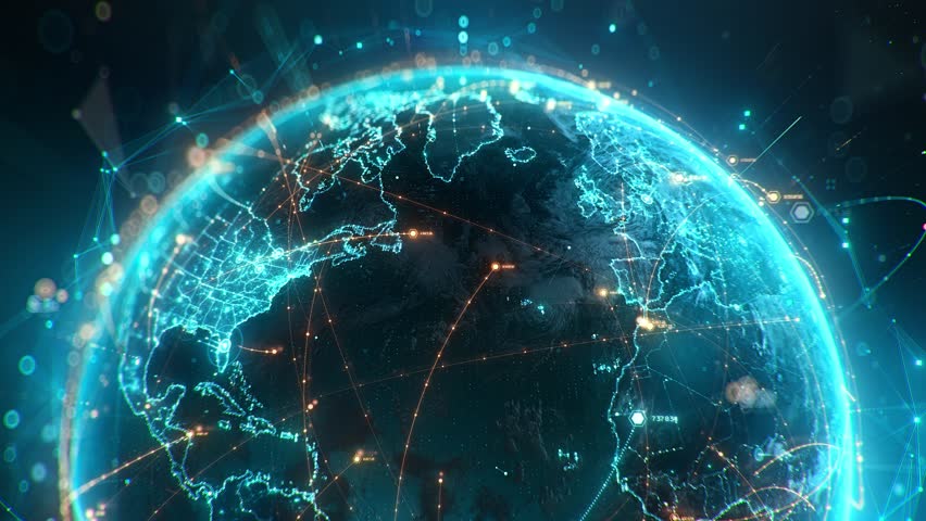 High-tech digital Earth globe animation featuring glowing USA map and North America data network connections for global business, fintech and cyber security 3d concept animation