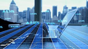 A professional analyzes real-time financial data and market trends across a high-tech, urban skyline backdrop - Powered by Shutterstock - Get 15% off with code: PIKWIZARD15