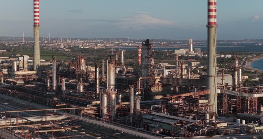 Aerial view of Oil Refinery, Italy.