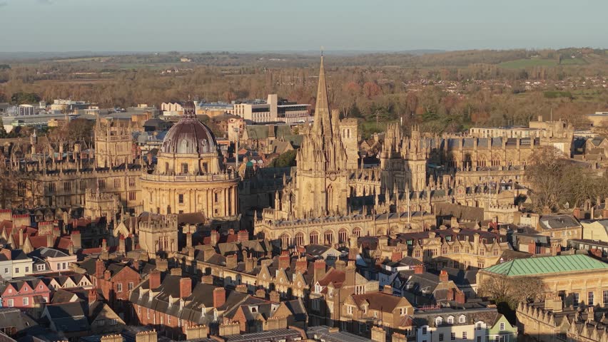 Historic Oxford city skyline featuring famous university buildings and ancient architecture