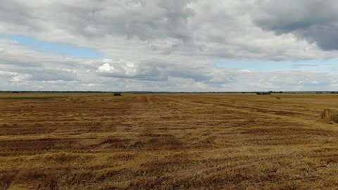 Fast Drone Flight Rising above Harvested Field