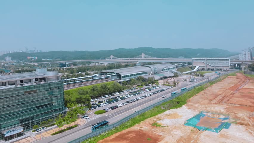 Aerial View of Geomam Station, Airport Railroad in South Korea
