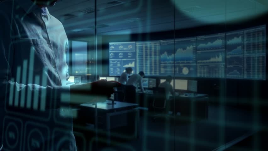 Tech AI Displays, Experts Scrutinize Sophisticated Virtual Dashboards During Operational Sessions