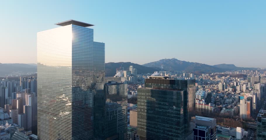 Early Morning Aerial View of Gangnam Intersection, Seoul, South Korea