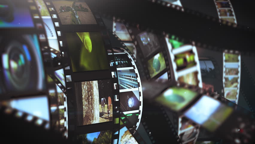 Classic photo film background animation with curved film reels, soft focus transitions, and nostalgic imagery, conveying memory, storytelling, and timeless cinematic atmosphere in