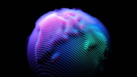 Digital Earth made of glowing particles on dark background. Abstract planet representing global data, artificial intelligence (AI), technology or communication networks. Slow motion looped animation - Powered by Shutterstock - Get 15% off with code: PIKWIZARD15