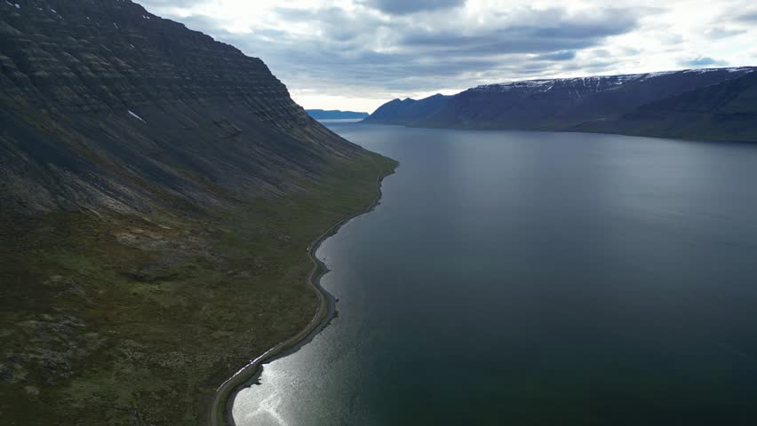 Aerial Landscape of Westfjords Peninsula with Mountains and Water, Iceland