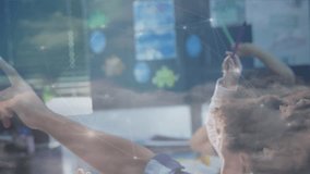 Animation of network of connections over diverse schoolchildren raising hands. Global education and digital interface concept digitally generated video. - Powered by Shutterstock - Get 15% off with code: PIKWIZARD15