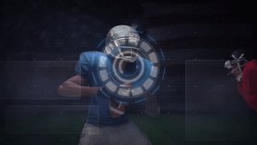 Animation of digital interface over american football players. Global sports, digital interface and data processing concept digitally generated video. - Powered by Shutterstock - Get 15% off with code: PIKWIZARD15