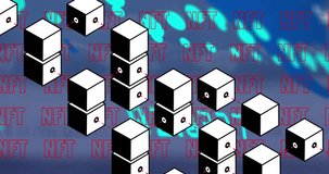 Animation of data, cubes and nft over cityscape. Digital resources, data processing, network and technology concept digitally generated video. - Powered by Shutterstock - Get 15% off with code: PIKWIZARD15