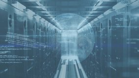 Animation of data processing with globe over dollar bills with coins and server room. Global technology, computing and digital interface concept digitally generated video. - Powered by Shutterstock - Get 15% off with code: PIKWIZARD15