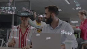 Animation of data processing over diverse business people in office. Global business and digital interface concept digitally generated video. - Powered by Shutterstock - Get 15% off with code: PIKWIZARD15