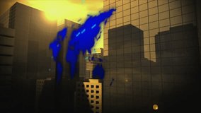 Animation of world map, financial and business data processing over cityscape. Global finances, business, connections and data processing concept digitally generated video. - Powered by Shutterstock - Get 15% off with code: PIKWIZARD15