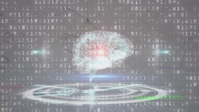 Animation of human brain, binary coding and scientific data processing. Global science, networks, computing and data processing concept digitally generated video. - Powered by Shutterstock - Get 15% off with code: PIKWIZARD15