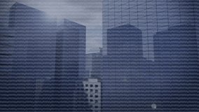 Animation of multiple digital icons and binary coding against aerial view of tall buildings. Computer interface and business technology concept - Powered by Shutterstock - Get 15% off with code: PIKWIZARD15