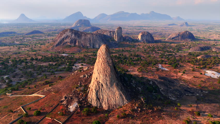 Sunset Drone Shot of Inselbergs Near Nampula in Nampula Province, Mozambique