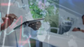 Animation of data processing over african american female doctor using tablet. Global medicine, healthcare, computing and digital interface concept digitally generated video. - Powered by Shutterstock - Get 15% off with code: PIKWIZARD15